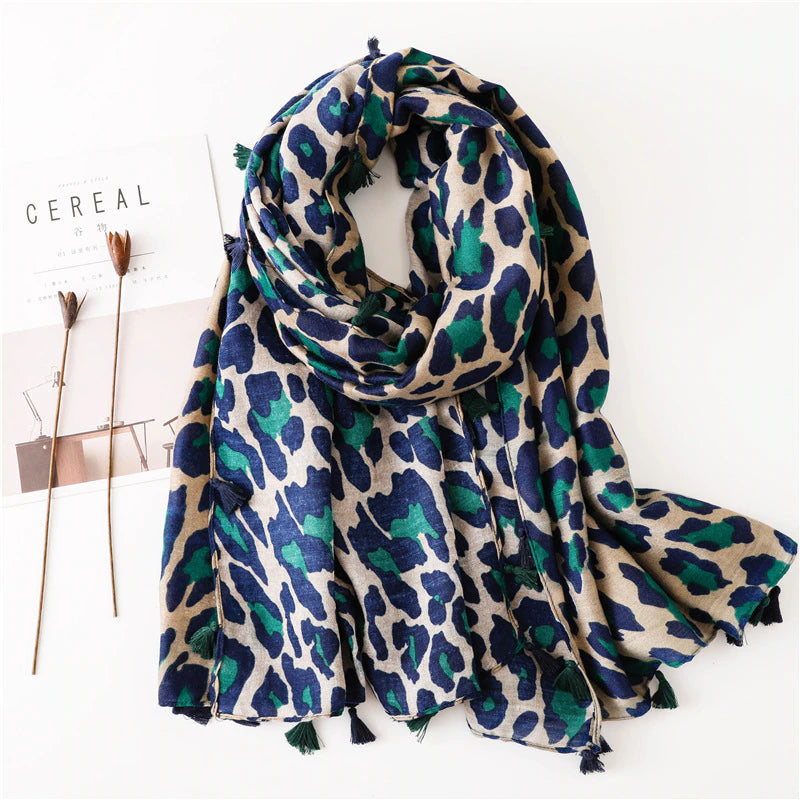 Leopard Scarf - Blue & Green