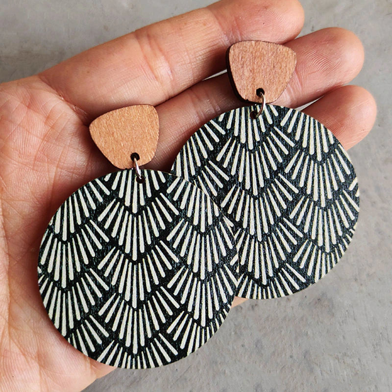 Earrings - Decorative Print / Wooden