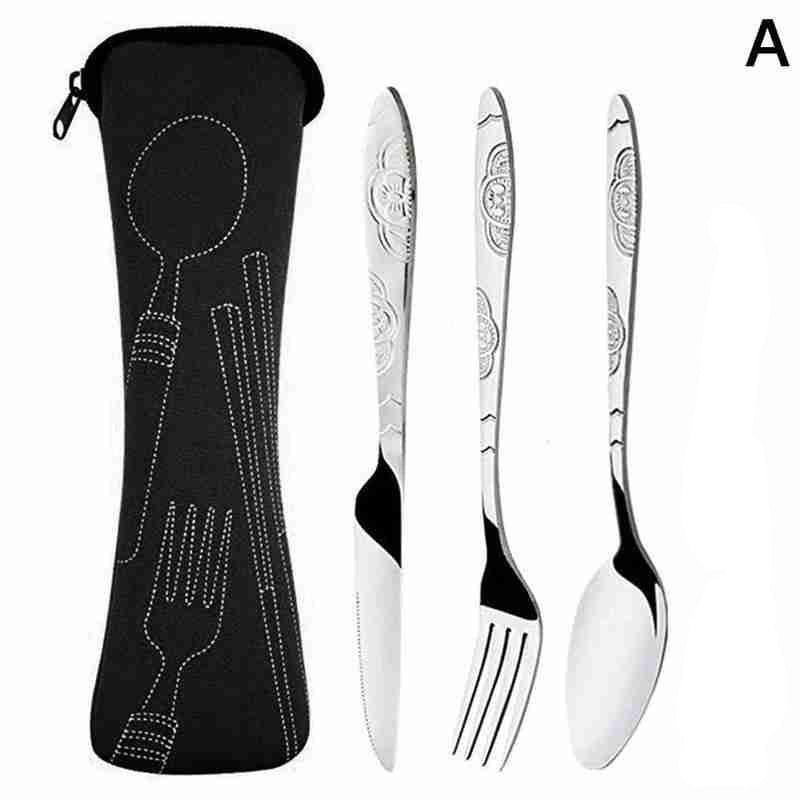 Black Travel Cutlery Set (3 piece) with Pouch