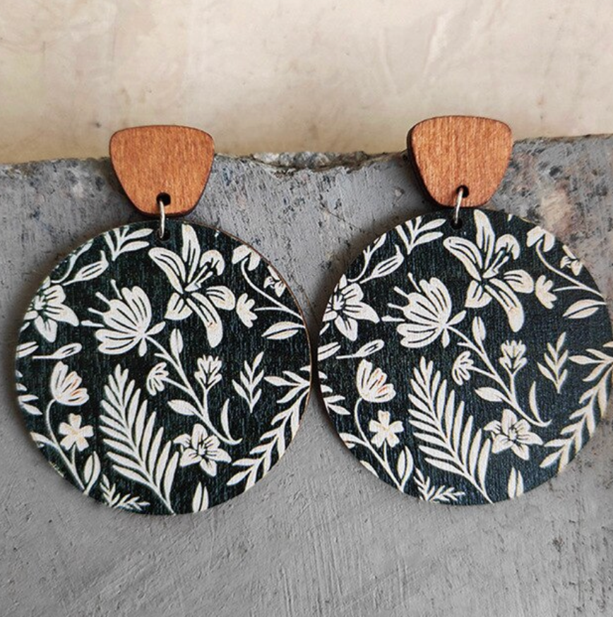 Earrings - Decorative Print / Wooden