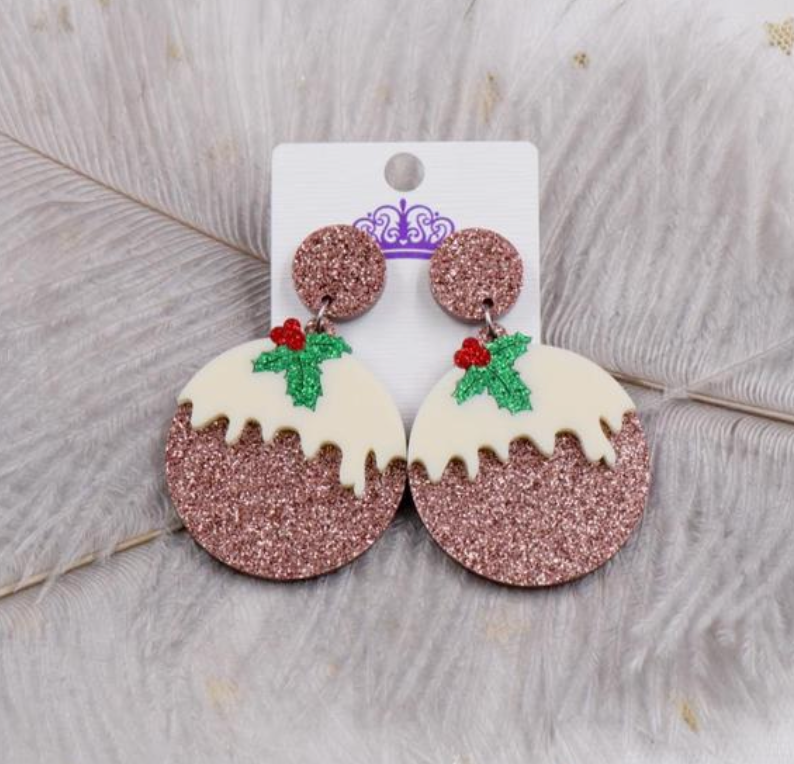 Christmas Pudding Acrylic Earrings