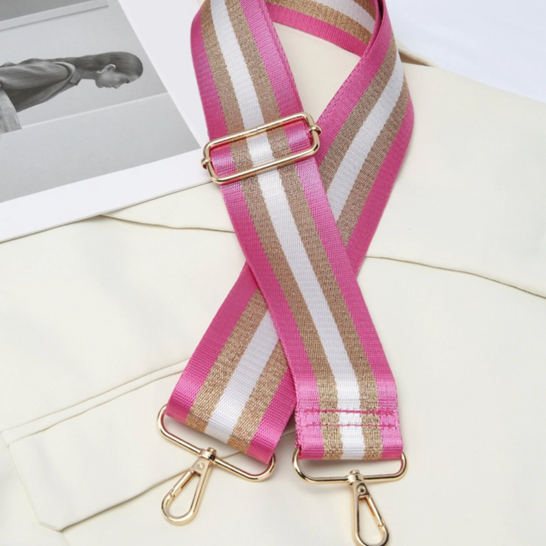 Striped Bag Strap (Pink, White & Gold)