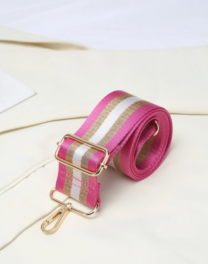 Striped Bag Strap (Pink, White & Gold)