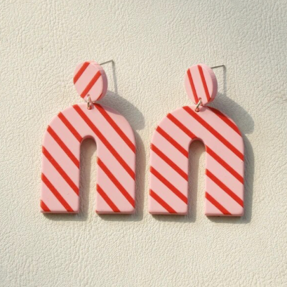 Pink & Red Stripe Acrylic Earrings