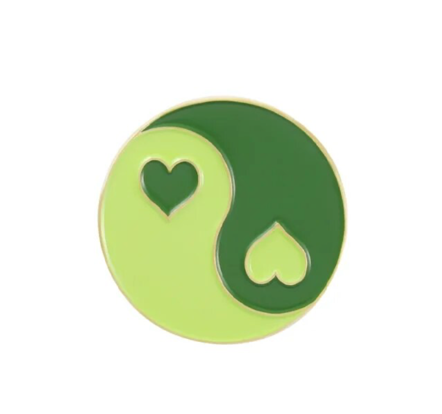 Yin & Yang Love Heart Enamel Badge/Brooch