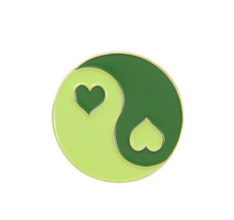 Yin & Yang Love Heart Enamel Badge/Brooch