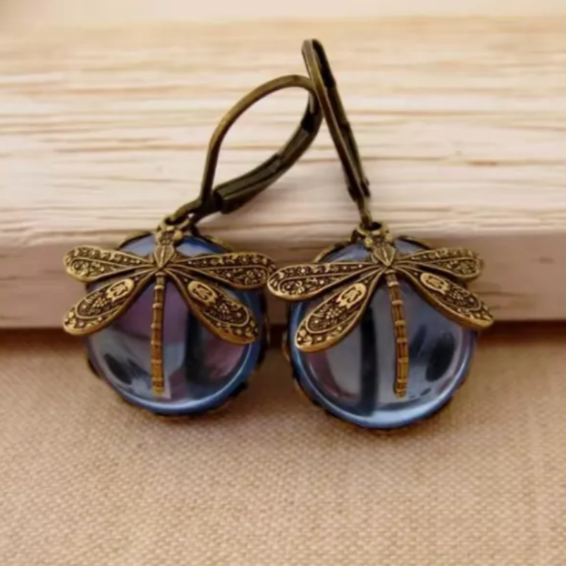 Retro Dragonfly Crystal Earrings