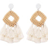 Rattan Drop Tassel Earrings (Cream)