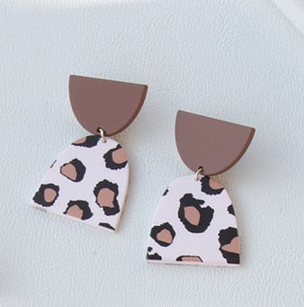 Acrylic Drop Earrings - Pink Leopard