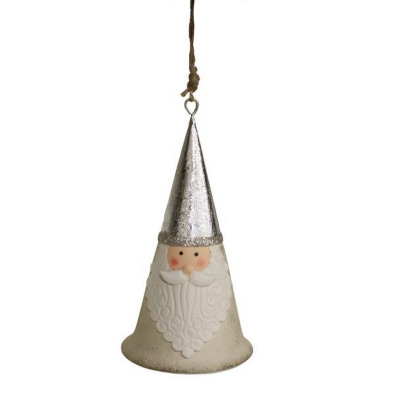 Christmas Ornament - Hanging Santa Silver Bell