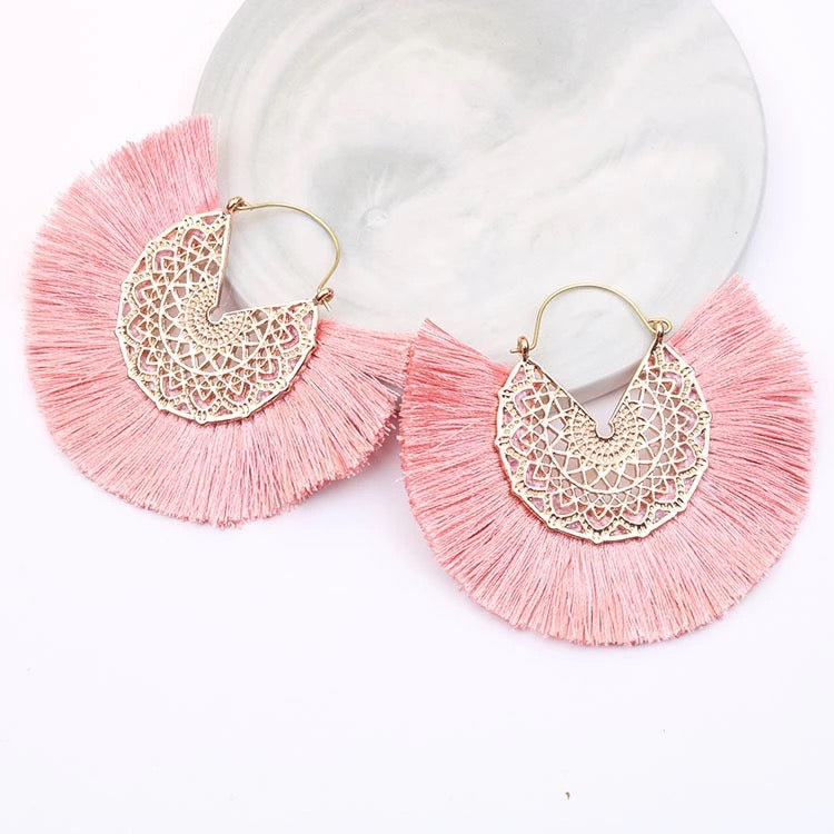 Pink & Gold Fan Earrings