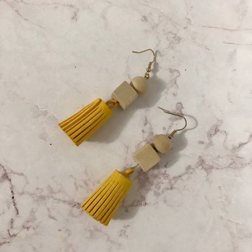 Vintage Wood & Leather Drop Earrings