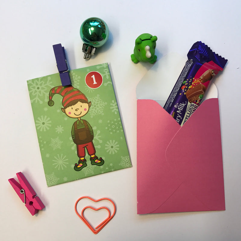 24 Day Advent Calendar - Christmas Countdown - Paper Envelope  (Cheeky Elves Design)