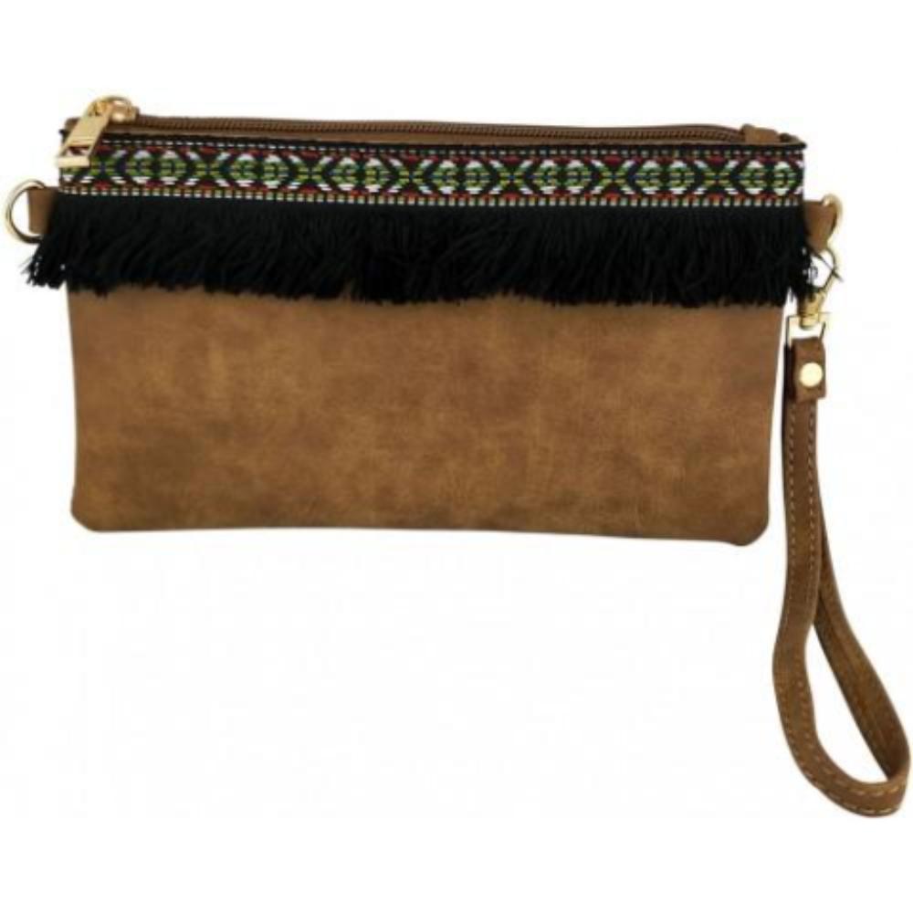 Tan Clutch with Fringe